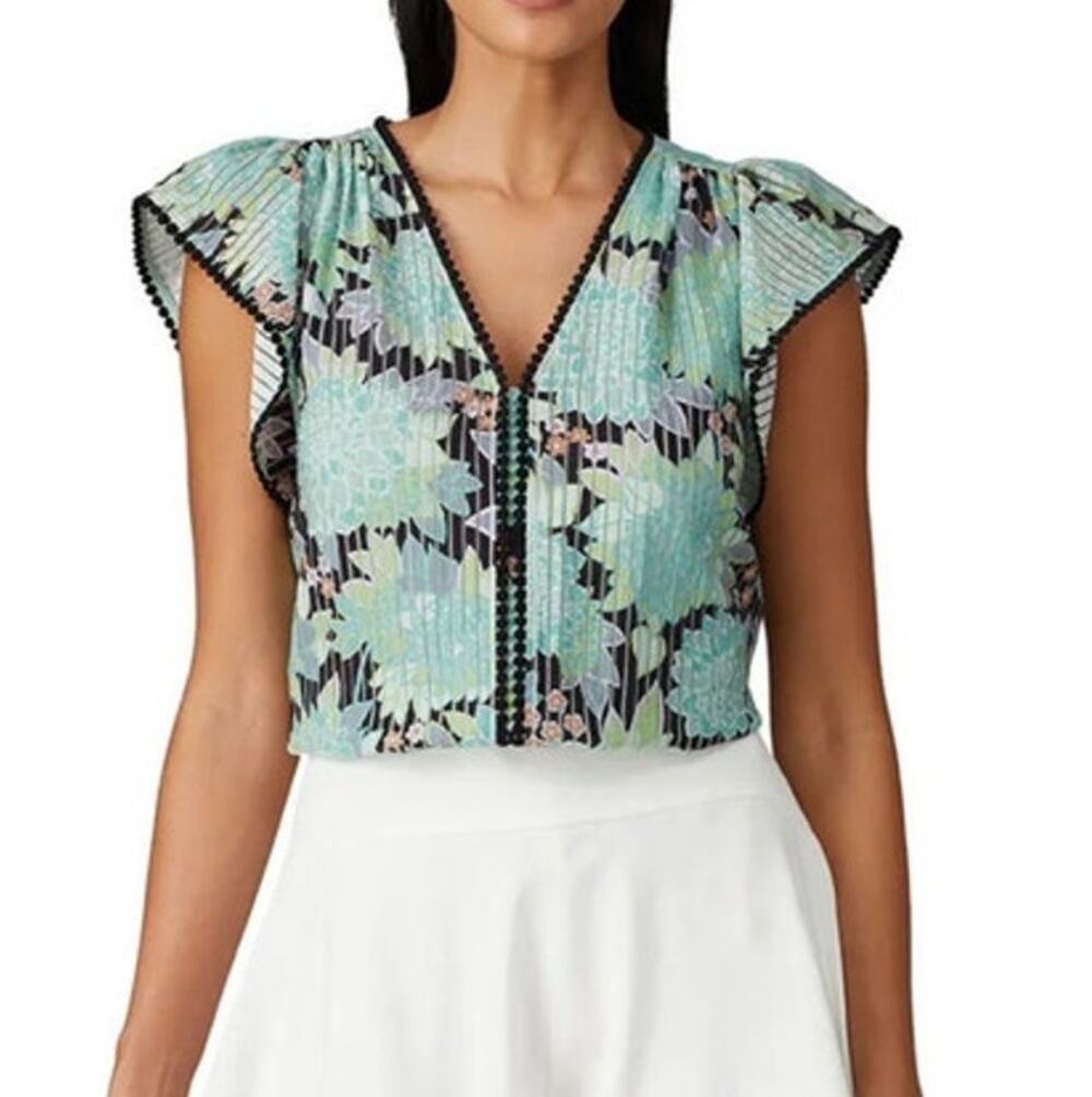 Kate Spade NY Dahlia Bloom Burnout Top Green/Black Women Medium NWOT Preppy